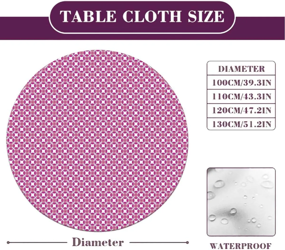 Pale Pink Round Table Cloth with Elastic Edged Flower Petals on Square Striped Girls Round Fitted Table Cover The Ultimate Protection for Your Table Abstract Fit for 48"-51" Table