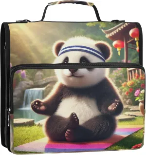 Panda Yoga Peaceful Moment 1 1/2 Inch Binders 3 Ring Zippered Binder Organizer School Binders Bag with Shoulder Strap Colorful Storage Portfolio Case with Handle