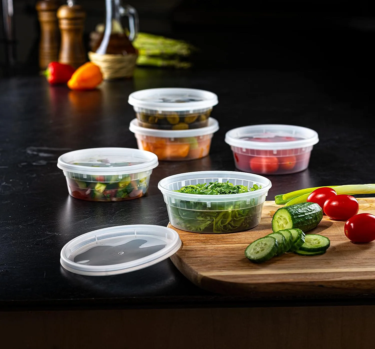 Pantry Value [Case of 240] 8 oz. Plastic Deli Food Storage Containers with Airtight Lids