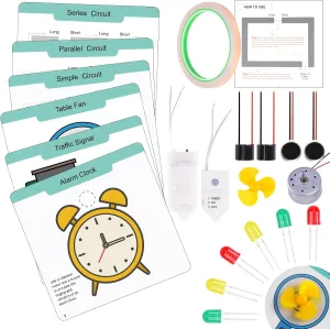 Paper Circuits Kit for Kids, STEM Electric Circuit Motors Kit, Child-Friendly Paper Circuit Board, DC Motor, Led Light Diodes, Educational STEM Toys Science Experiments Set for Kids 8-12