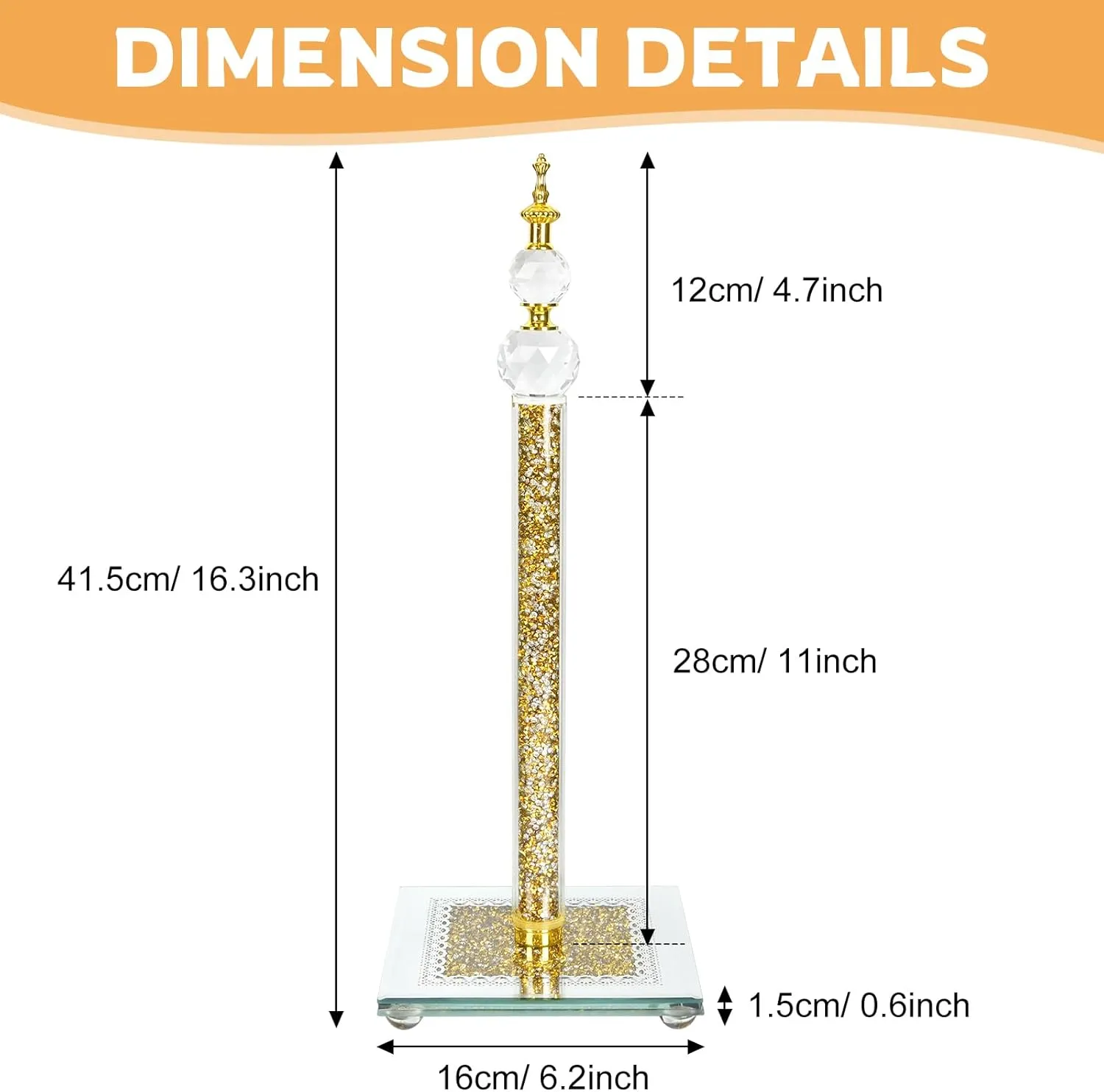 Paper Towel Holder Stand, Countertop Paper Towel Roll Dispenser Holders with Cube Base, Tissue Countertop Filled with Sparkly Crystal Crushed Diamond House Decor for Kitchen Bathroom