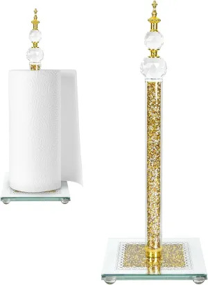 Paper Towel Holder Stand, Countertop Paper Towel Roll Dispenser Holders with Cube Base, Tissue Countertop Filled with Sparkly Crystal Crushed Diamond House Decor for Kitchen Bathroom