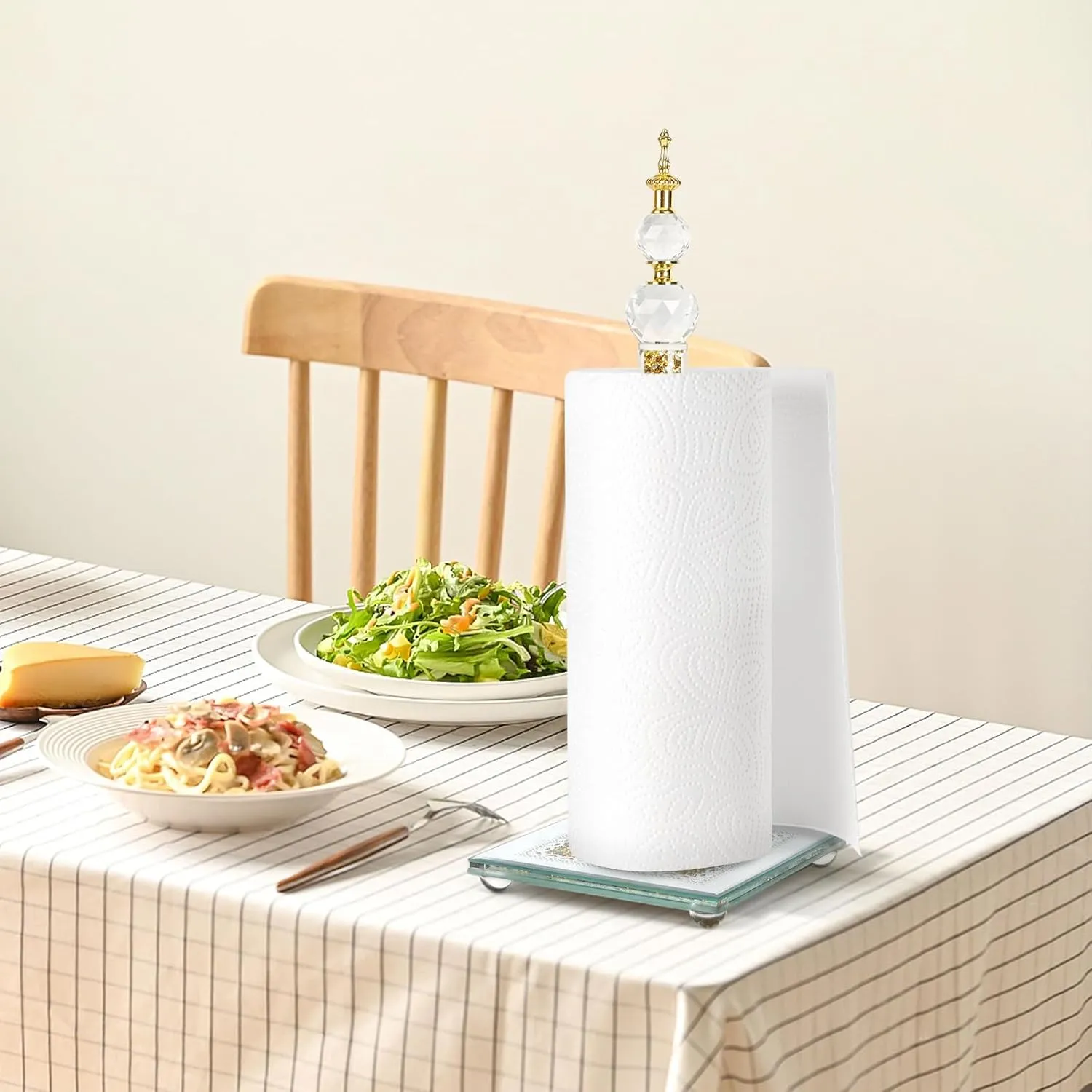 Paper Towel Holder Stand, Countertop Paper Towel Roll Dispenser Holders with Cube Base, Tissue Countertop Filled with Sparkly Crystal Crushed Diamond House Decor for Kitchen Bathroom