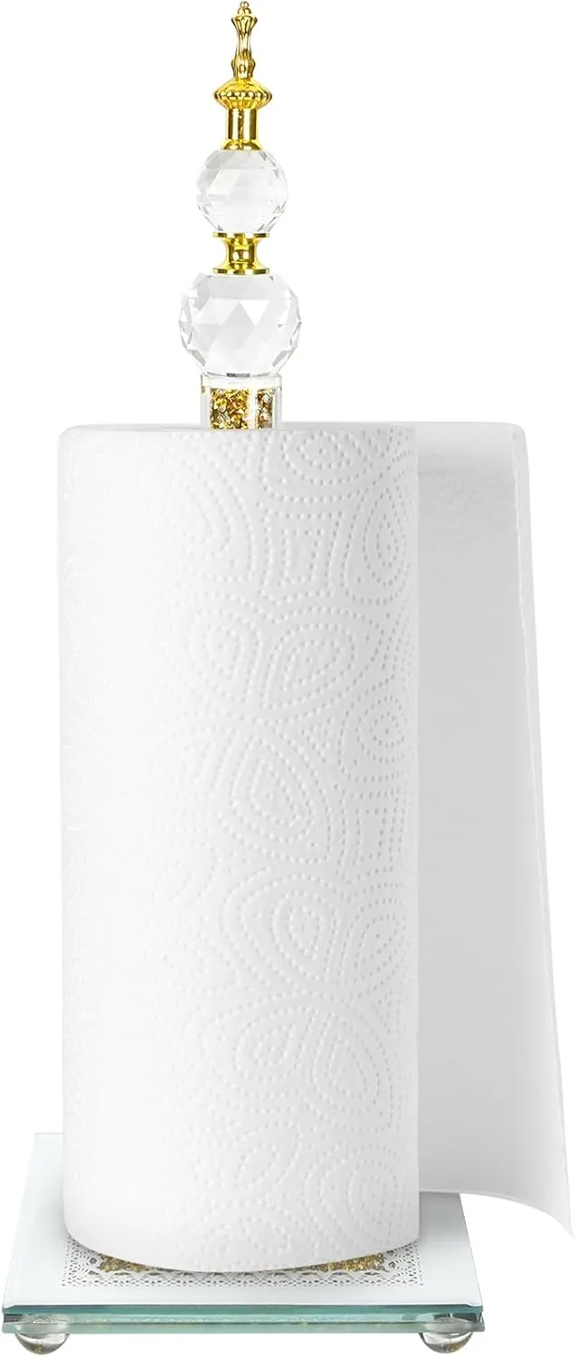 Paper Towel Holder Stand, Countertop Paper Towel Roll Dispenser Holders with Cube Base, Tissue Countertop Filled with Sparkly Crystal Crushed Diamond House Decor for Kitchen Bathroom