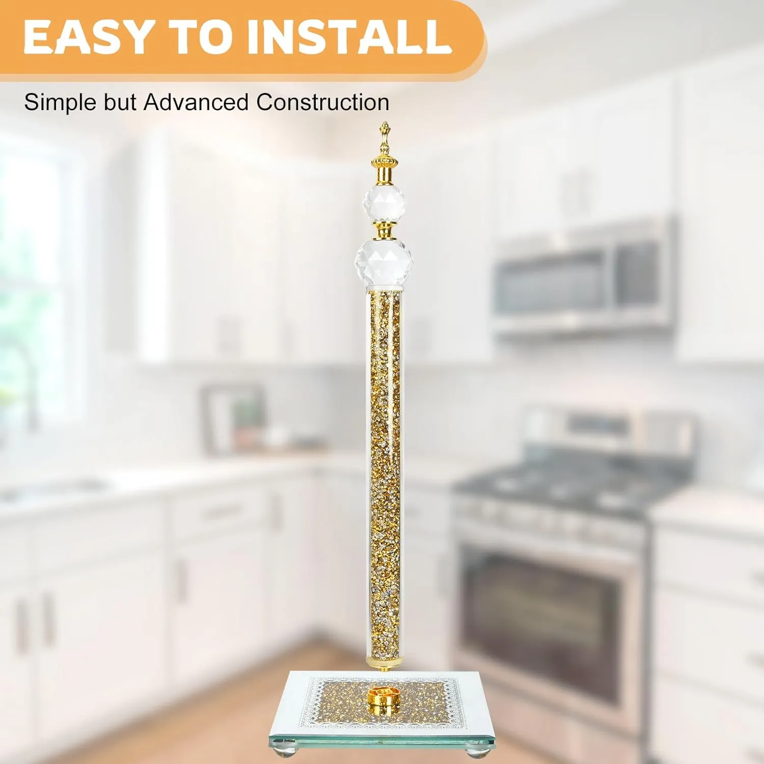 Paper Towel Holder Stand, Countertop Paper Towel Roll Dispenser Holders with Cube Base, Tissue Countertop Filled with Sparkly Crystal Crushed Diamond House Decor for Kitchen Bathroom