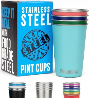 Party Pints: 16 oz Pint Cups, Stackable Tumblers, Eco Friendly Premium Metal Drinking Glasses
