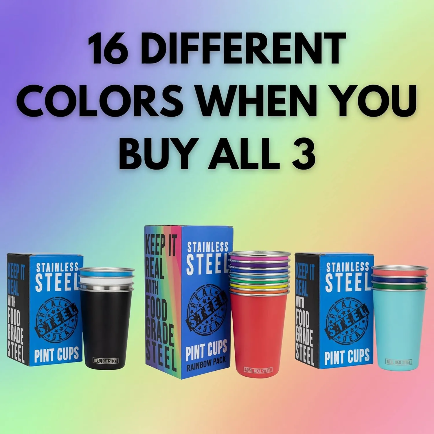 Party Pints: 16 oz Pint Cups, Stackable Tumblers, Eco Friendly Premium Metal Drinking Glasses