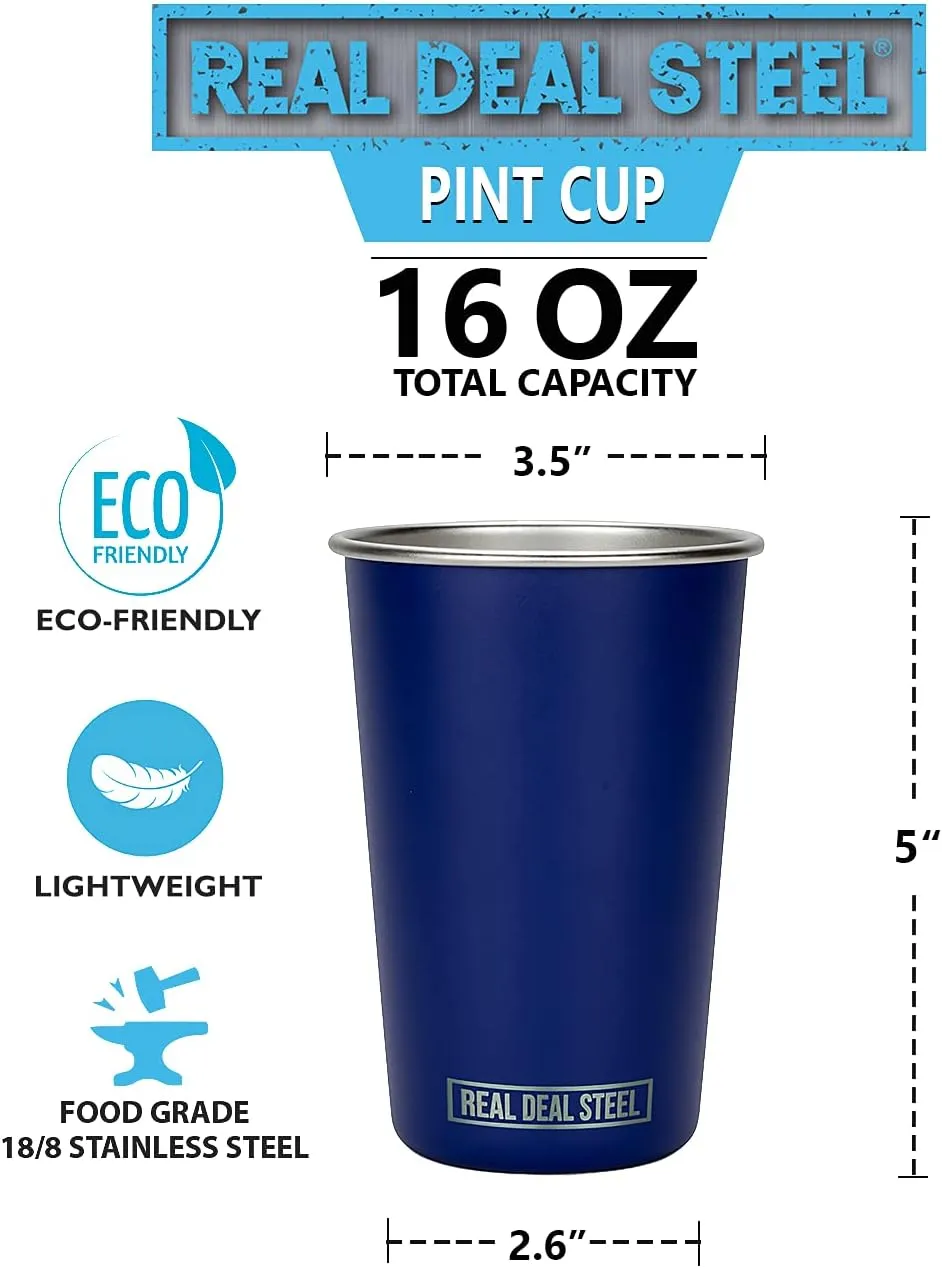 Party Pints: 16 oz Pint Cups, Stackable Tumblers, Eco Friendly Premium Metal Drinking Glasses