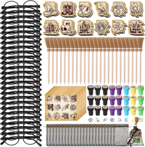 Pasimy 144 Pcs Wizard Party Favors Birthday Decorations with Mini Notebook Black Glasses Pencil Stamp Sticker Gift Bag for Kids Wizard Magical Goody Bag Stuffer Classroom Prize Supplies (Witch Broom)