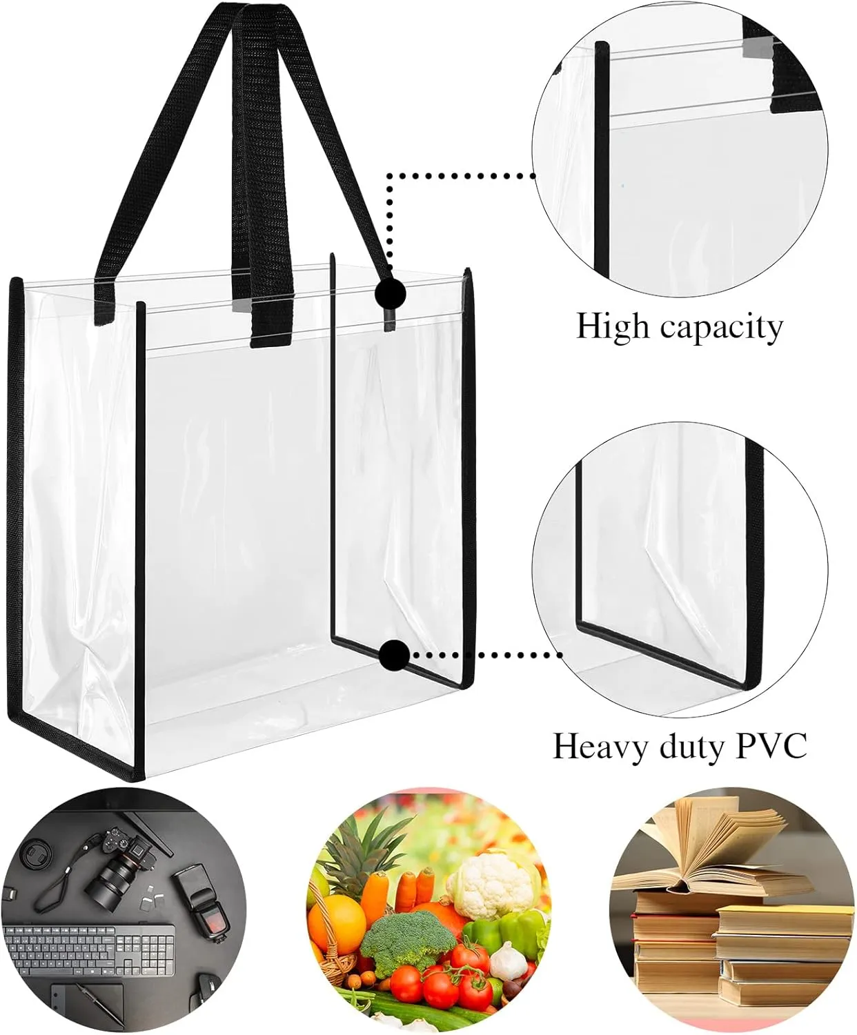 Paterr 30 Pcs Clear Tote Bag Stadium Approved Bulk 10 x 10 x 4 inch Plastic Tote Gifts Bags with Handle for Women Sports Gym (Black)
