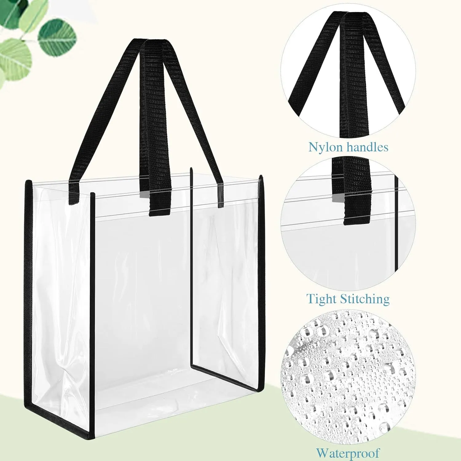 Paterr 30 Pcs Clear Tote Bag Stadium Approved Bulk 10 x 10 x 4 inch Plastic Tote Gifts Bags with Handle for Women Sports Gym (Black)