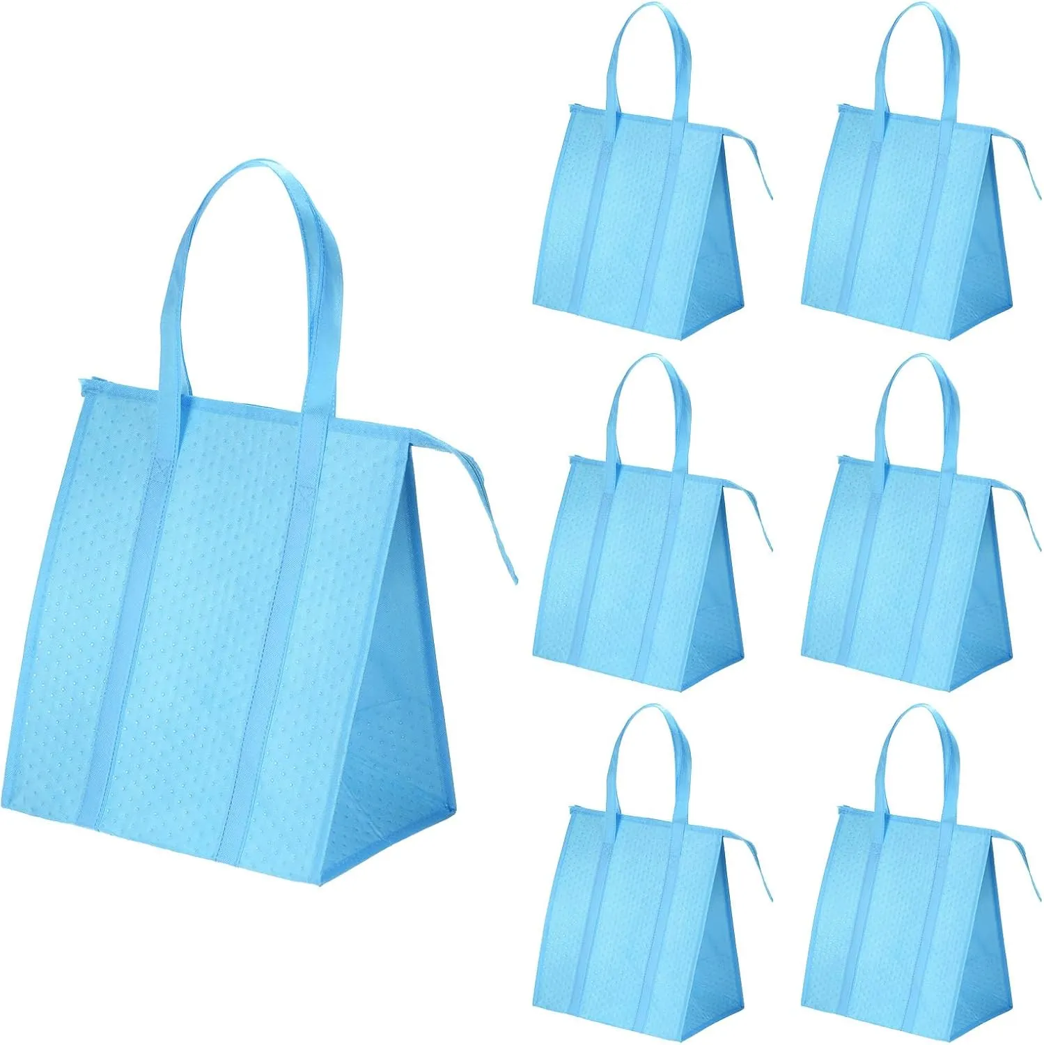 PATIKIL 6 Pack Insulated Reusable Grocery Bags 13"x10"x15" Insulated Take Out Bags Non-Woven Thermal Insulation Food Bags with Zippered Cooler Bag for Outdoor Picnic, Blue