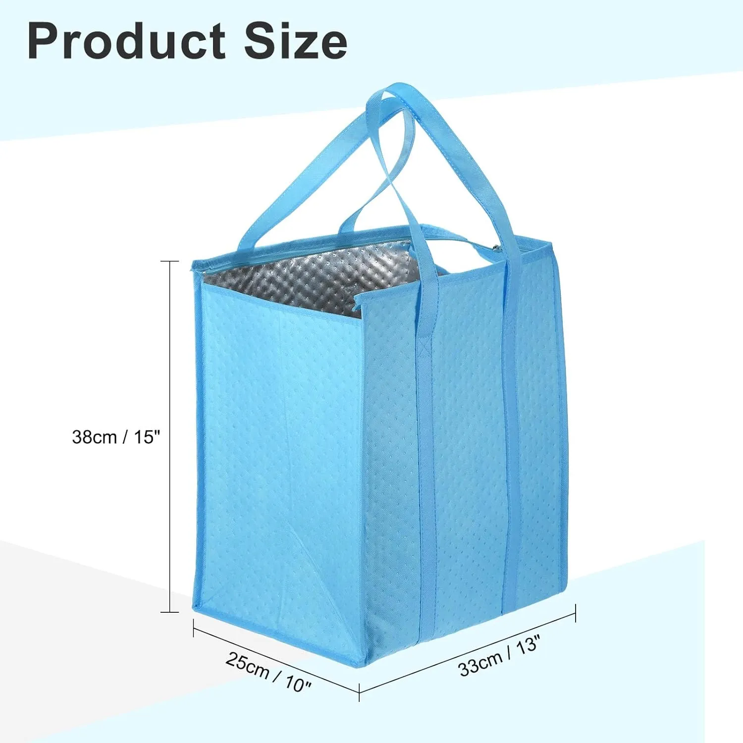 PATIKIL 6 Pack Insulated Reusable Grocery Bags 13"x10"x15" Insulated Take Out Bags Non-Woven Thermal Insulation Food Bags with Zippered Cooler Bag for Outdoor Picnic, Blue