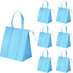 PATIKIL 6 Pack Insulated Reusable Grocery Bags 13"x10"x15" Insulated Take Out Bags Non-Woven Thermal Insulation Food Bags with Zippered Cooler Bag for Outdoor Picnic, Blue