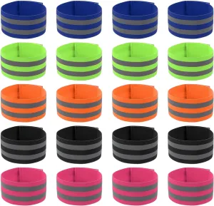 PATIKIL Reflective Bands for Wrist/Arm/Ankle/Leg, 20pcs High Visibility Reflector Bands, Safety Reflector Tape Straps for Night Running Cycling Walking Multicolor