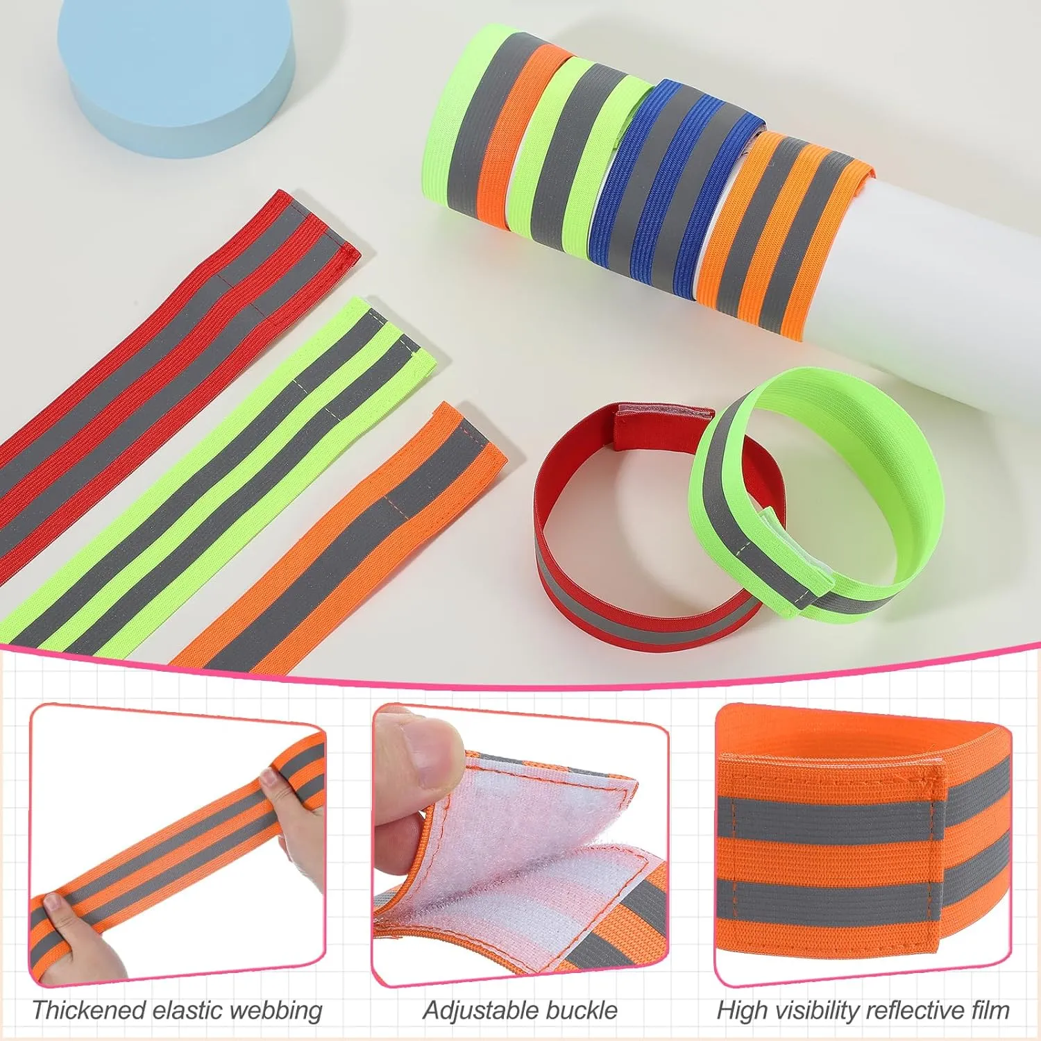PATIKIL Reflective Bands for Wrist/Arm/Ankle/Leg, High Visibility Reflector Bands, Safety Reflector Tape Straps for Night Cycling Walking
