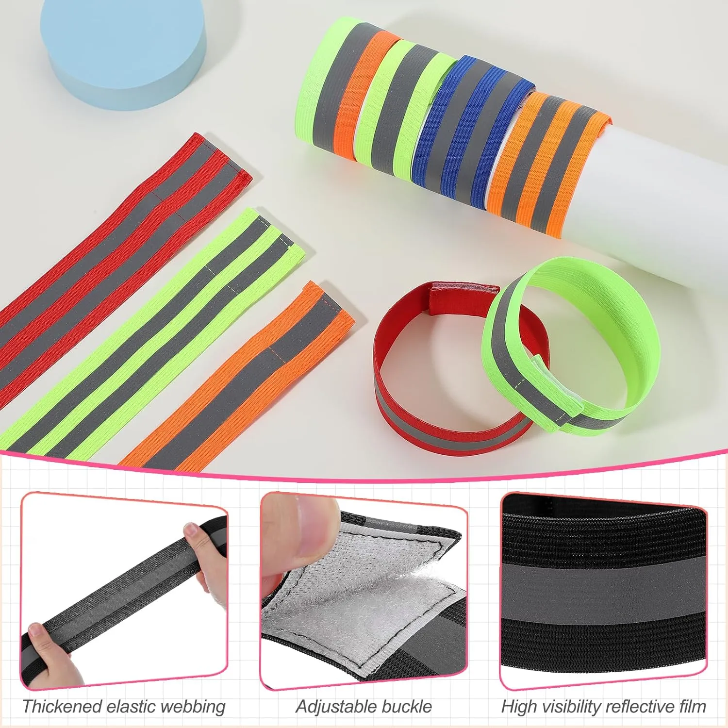 PATIKIL Reflective Bands for Wrist/Arm/Ankle/Leg, High Visibility Reflector Bands, Safety Reflector Tape Straps for Night Running Cycling