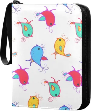 Pattern with Colorful Birds Card Binder for Trading Cards, 4 Pocket with 50 Sleeves up to 400 Cards, Double Sided Pockets Card Holder Carry Case for Baseball Card, Football Card, Gaming Cards