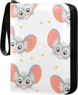 Pattern with Face Of Cute Mouse Card Binder for Trading Cards, 4 Pocket with 50 Sleeves up to 400 Cards, Double Sided Pockets Card Holder Carry Case for Baseball Card, Football Card, Gaming Cards