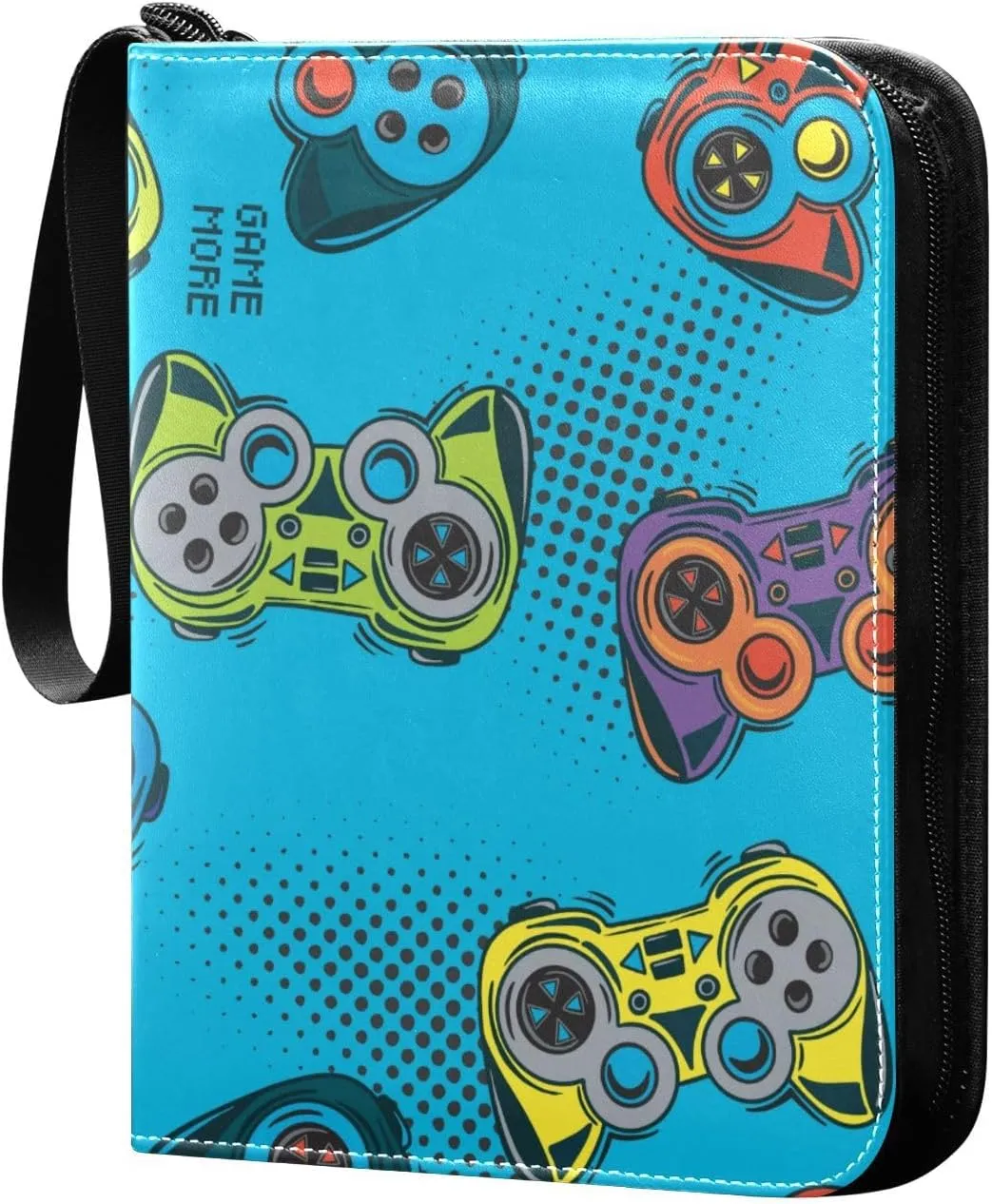 Pattern with Game Joystick Card Binder for Trading Cards, 4 Pocket with 50 Sleeves up to 400 Cards, Double Sided Pockets Card Holder Carry Case for Baseball Card, Football Card, Gaming Cards