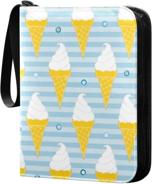 Pattern with Waffle Cone Card Binder for Trading Cards, 4 Pocket with 50 Sleeves up to 400 Cards, Double Sided Pockets Card Holder Carry Case for Baseball Card, Football Card, Gaming Cards