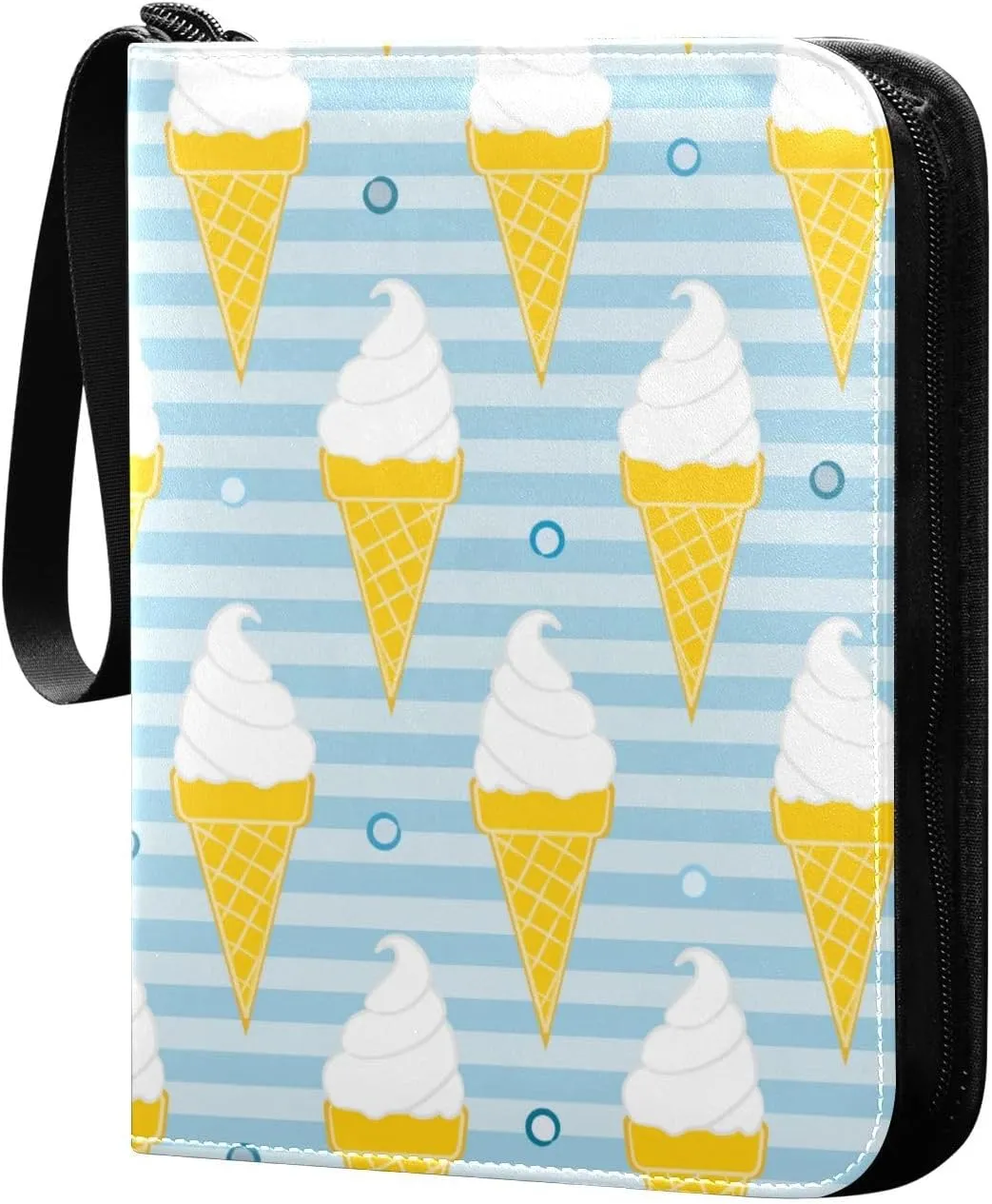 Pattern with Waffle Cone Card Binder for Trading Cards, 4 Pocket with 50 Sleeves up to 400 Cards, Double Sided Pockets Card Holder Carry Case for Baseball Card, Football Card, Gaming Cards