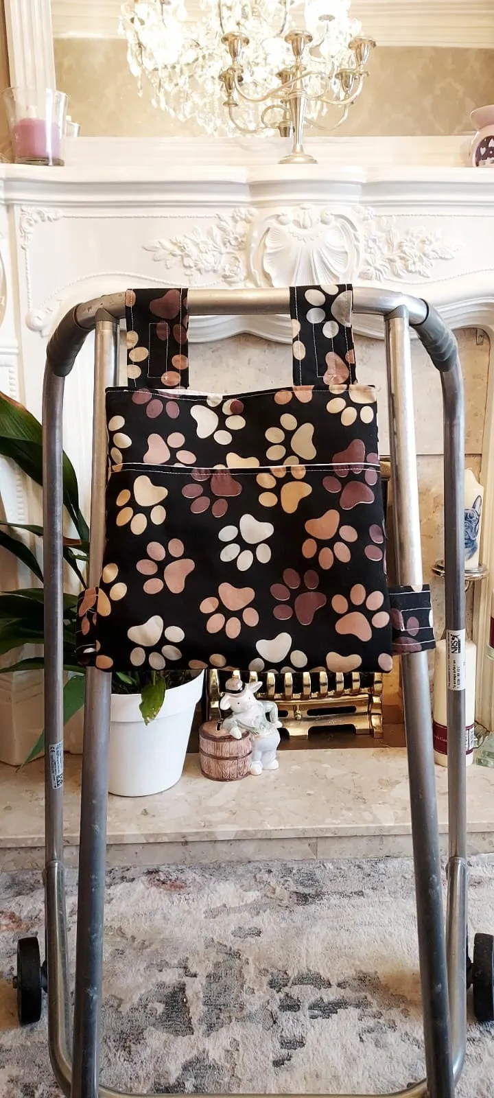 Paw print Zimmer frame bag, walking frame bag, accessories, walking aid, handmade, bag, storage