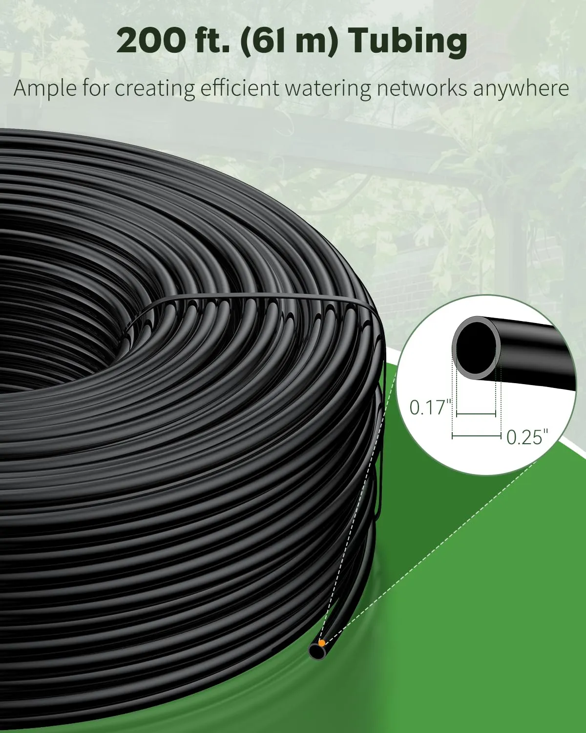 Pawfly 200 ft. 1/4 Drip Irrigation Tubing, Black Distribution Tubing for Drip Irrigation System, Drip Irrigation Hose Roll Black Polyethylene Drip Line for Garden Watering, Drip Irrigation Hose Tube