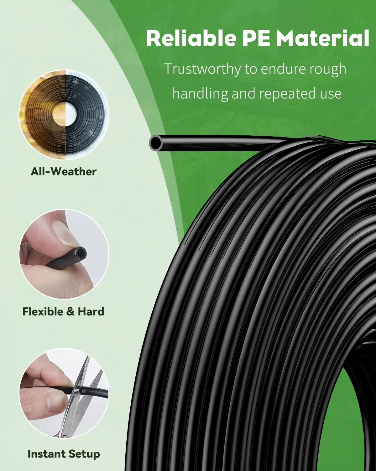 Pawfly 200 ft. 1/4 Drip Irrigation Tubing, Black Distribution Tubing for Drip Irrigation System, Drip Irrigation Hose Roll Black Polyethylene Drip Line for Garden Watering, Drip Irrigation Hose Tube