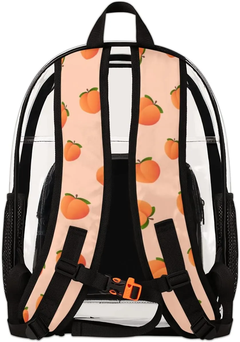 Peach Pattern Clear Backpack Stadium Approved Heavy Duty PVC Transparent Backpacks Large Laptop Backpack for Work Travel Sports Events Concerts