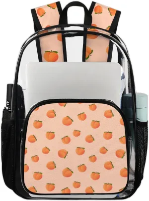 Peach Pattern Clear Backpack Stadium Approved Heavy Duty PVC Transparent Backpacks Large Laptop Backpack for Work Travel Sports Events Concerts