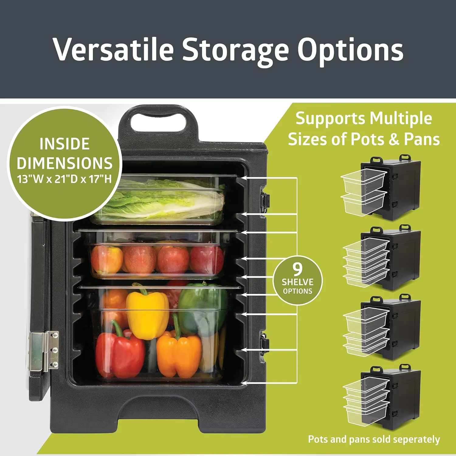 Pearington 81 Quart End-Loading Insulated Food Pan Carrier for 5 Full-Size Pans,Black
