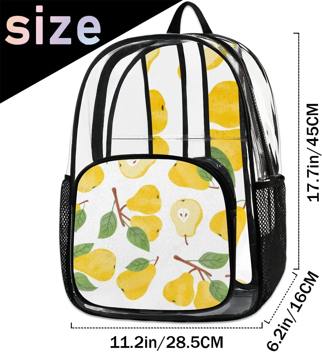 Pears Clear Backpack Stadium Approved Heavy Duty PVC Transparent Backpacks Large Laptop Backpack for Work Travel Sports Events Concerts