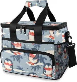 Penguin Scarf Forest Animal Cooler Bag Insulated Cooler Soft Sided Cooler 24 Can Portable Picnic Bag Large Leakproof Lunch Bag Box for Beach Grocery Camping Travel Car Men Women