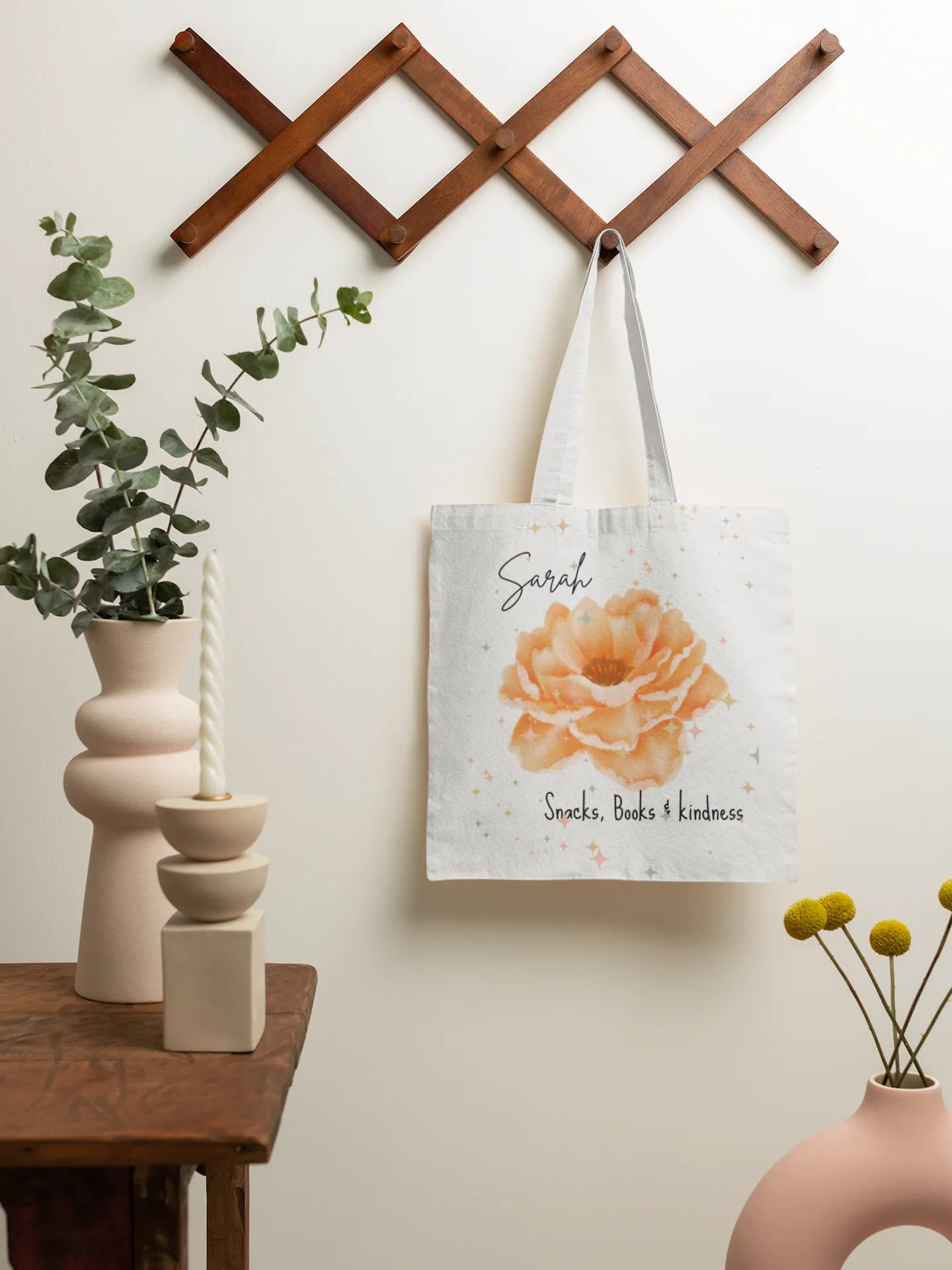 Personalised Floral Tote Bag with Custom Name – Elegant Flower Design