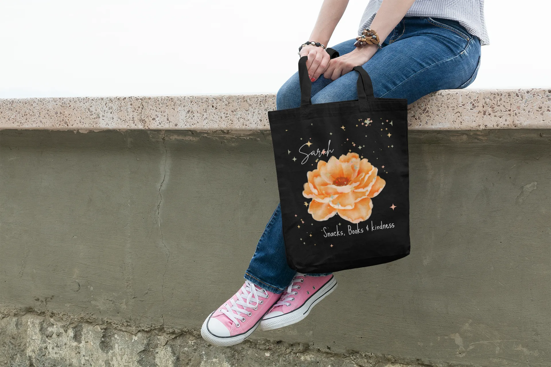 Personalised Floral Tote Bag with Custom Name – Elegant Flower Design
