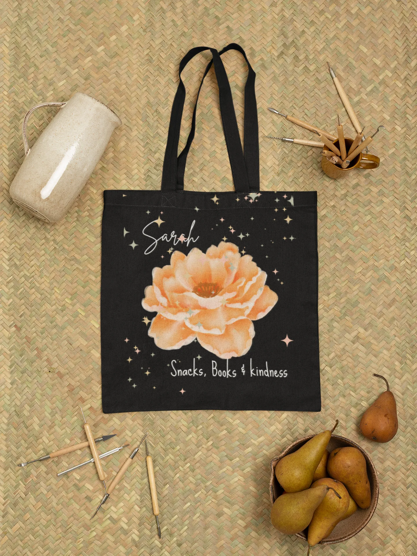 Personalised Floral Tote Bag with Custom Name – Elegant Flower Design