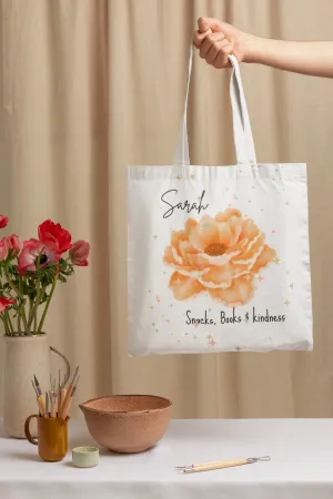 Personalised Floral Tote Bag with Custom Name – Elegant Flower Design