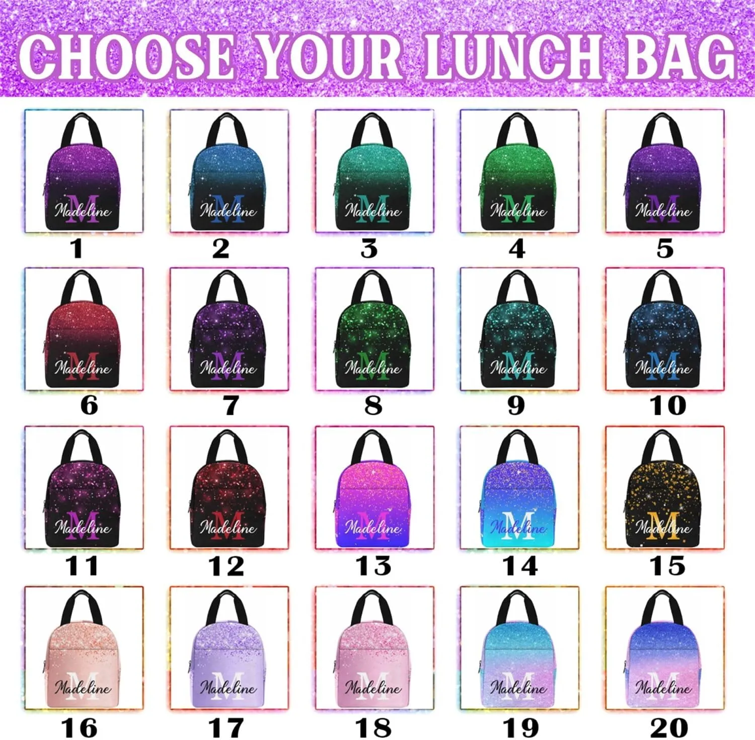 Personalized Backpack and Lunch Bag Sets with Name Multi Color Custom Backpack for Boys Girls School Backpacks for Girls Shoulder Schoolbags for Granddaughter Daughter