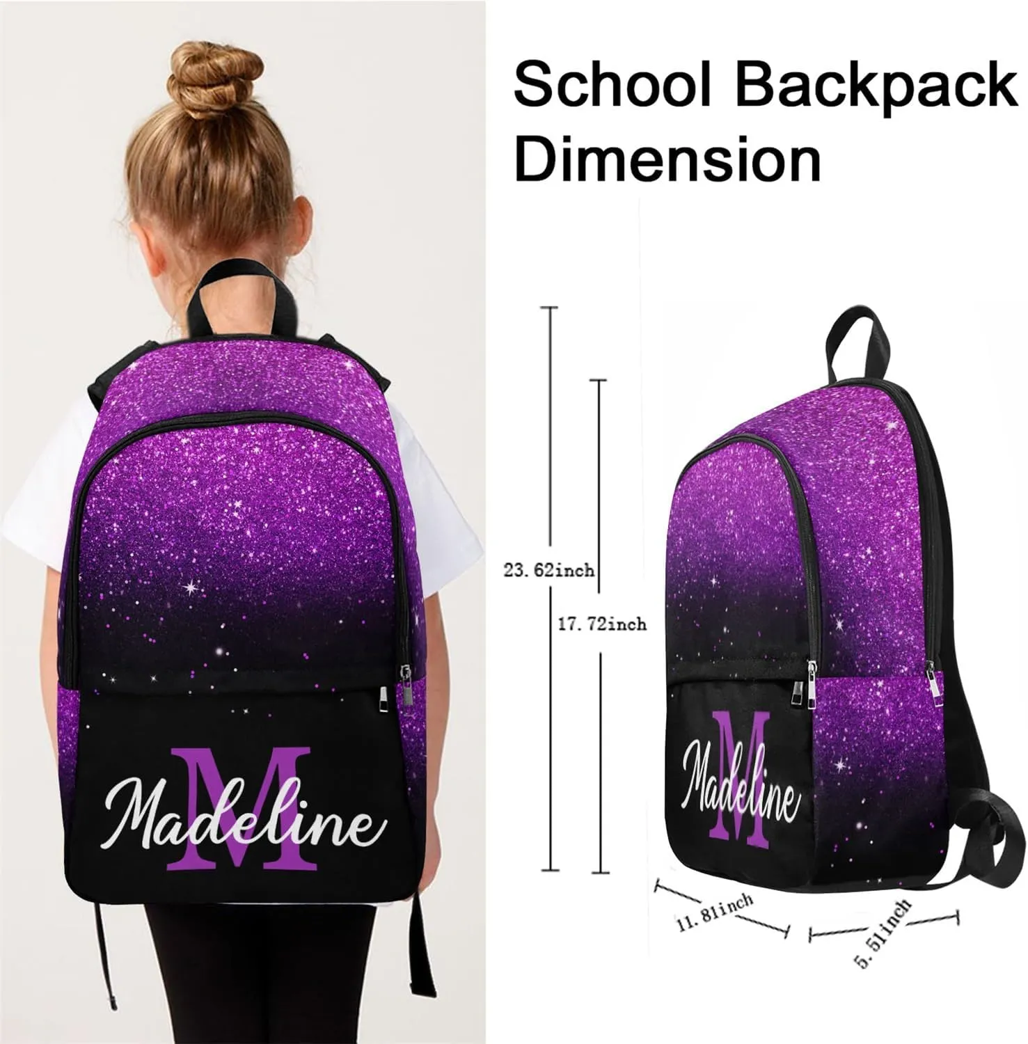 Personalized Backpack and Lunch Bag Sets with Name Multi Color Custom Backpack for Boys Girls School Backpacks for Girls Shoulder Schoolbags for Granddaughter Daughter