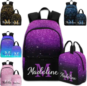 Personalized Backpack and Lunch Bag Sets with Name Multi Color Custom Backpack for Boys Girls School Backpacks for Girls Shoulder Schoolbags for Granddaughter Daughter