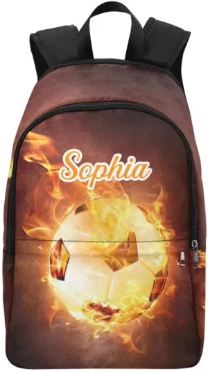 Personalized Flaming Soccer Ball Backpack with Name Custom Travel Bag for women Men