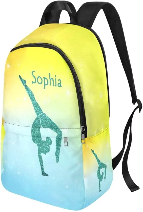 Personalized Gymnastics Leap Gold Backpack with Name Custom Travel Bag for women Men