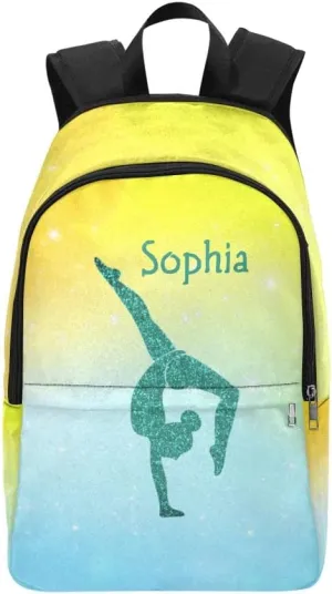 Personalized Gymnastics Leap Gold Backpack with Name Custom Travel Bag for women Men