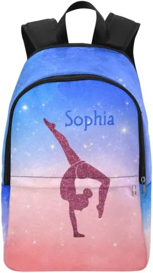Personalized Gymnastics Leap Pastel Blue Backpack with Name Custom Travel Bag for women Men