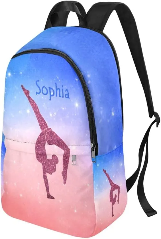 Personalized Gymnastics Leap Pastel Blue Backpack with Name Custom Travel Bag for women Men