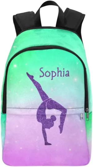 Personalized Gymnastics Leap Pastel Green Backpack with Name Custom Travel Bag for women Men
