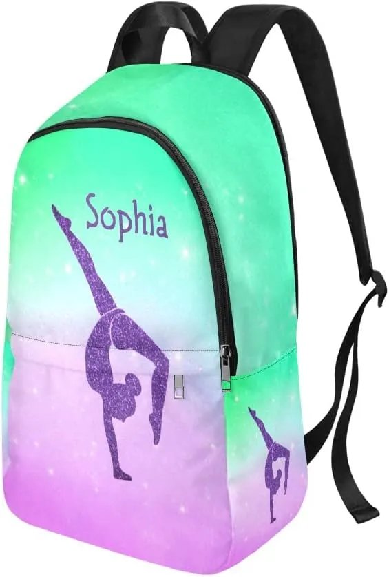 Personalized Gymnastics Leap Pastel Green Backpack with Name Custom Travel Bag for women Men