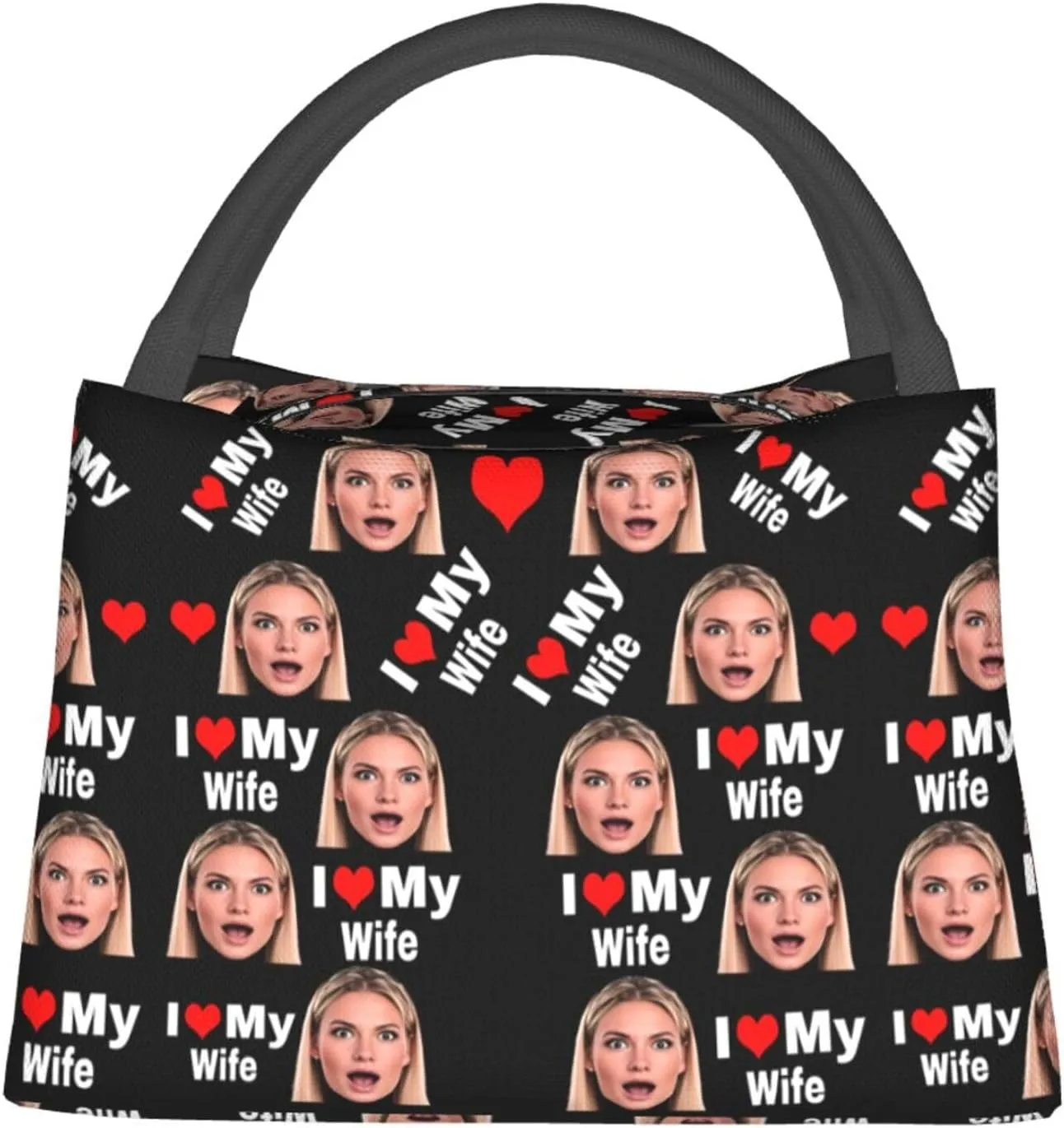 Personalized Insulated Lunch Bag for Men Women, Reusable Custom Large Capacity Lunch Box, Customized Leakproof Thermal Meal Cooler Handbags Tote Bag for Office Work Picnic, I love my wife Women Face