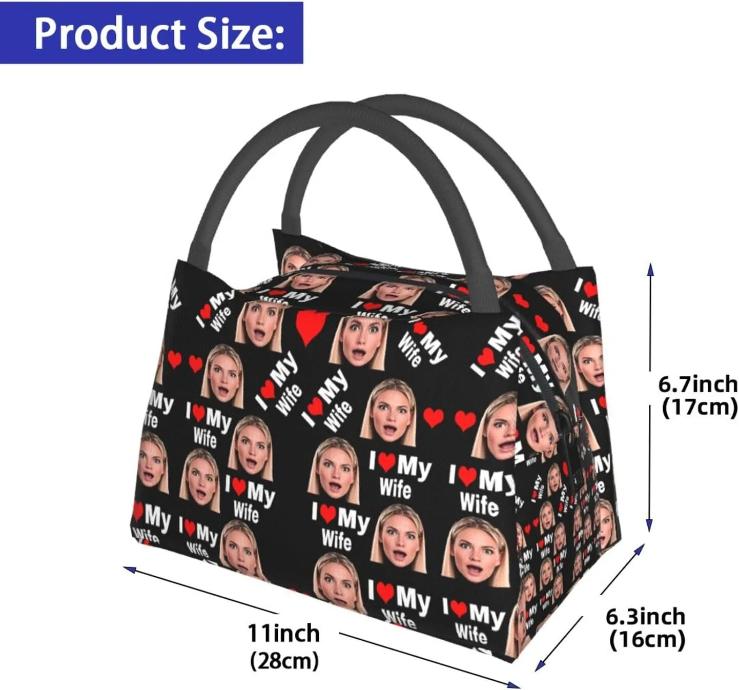 Personalized Insulated Lunch Bag for Men Women, Reusable Custom Large Capacity Lunch Box, Customized Leakproof Thermal Meal Cooler Handbags Tote Bag for Office Work Picnic, I love my wife Women Face